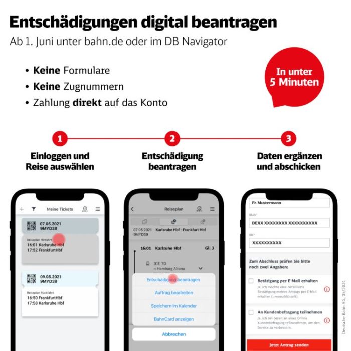 Bahn-Tickets können digital entschädigt werden