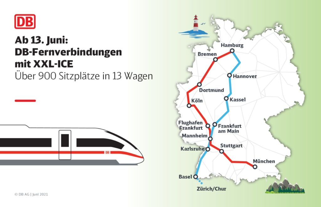 DB Fernverbindungen mit dem XXL-ICE ab 13. Juni 2021