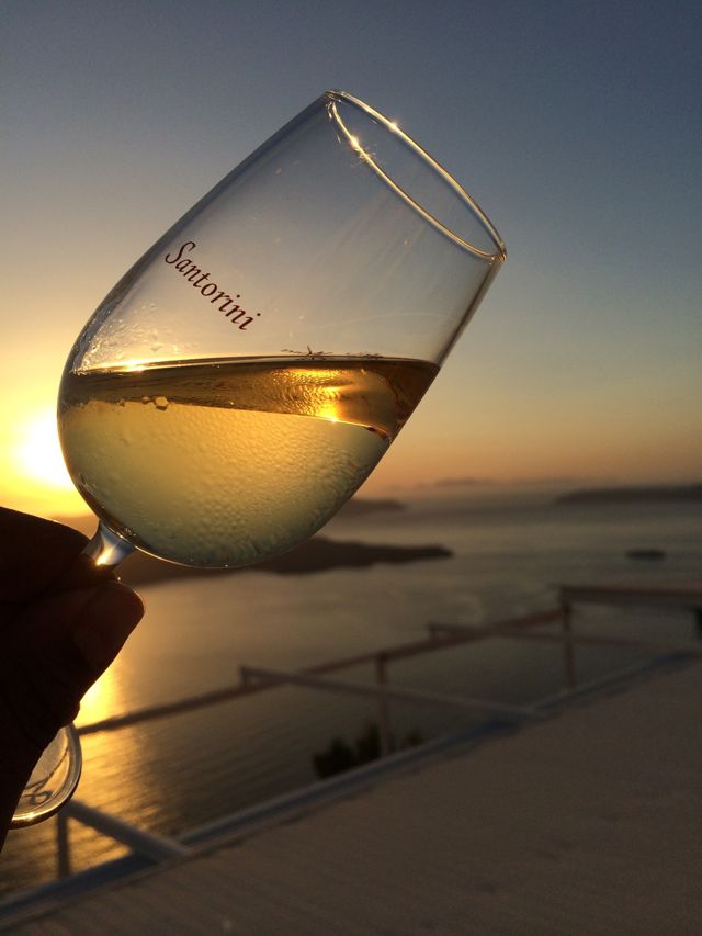Weinglas Santorin Sonnenuntergang