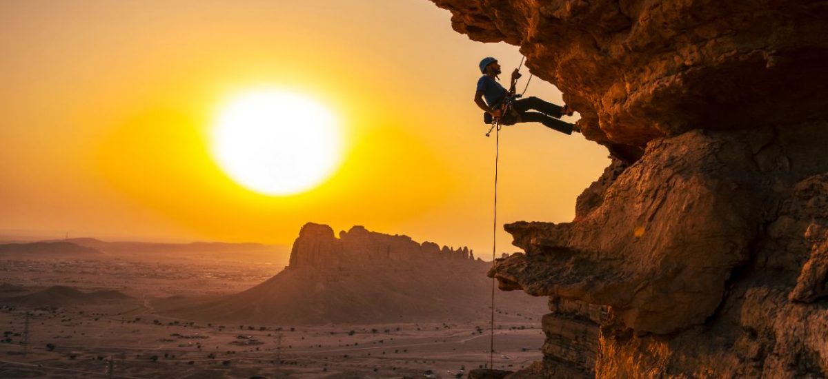 Felsenkletterer Felswand Riad Sonnenuntergang