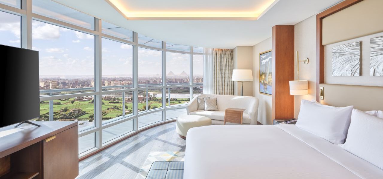 Hilton Cairo Nile Maadi Schlafzimmer Suite Ausblick Nil